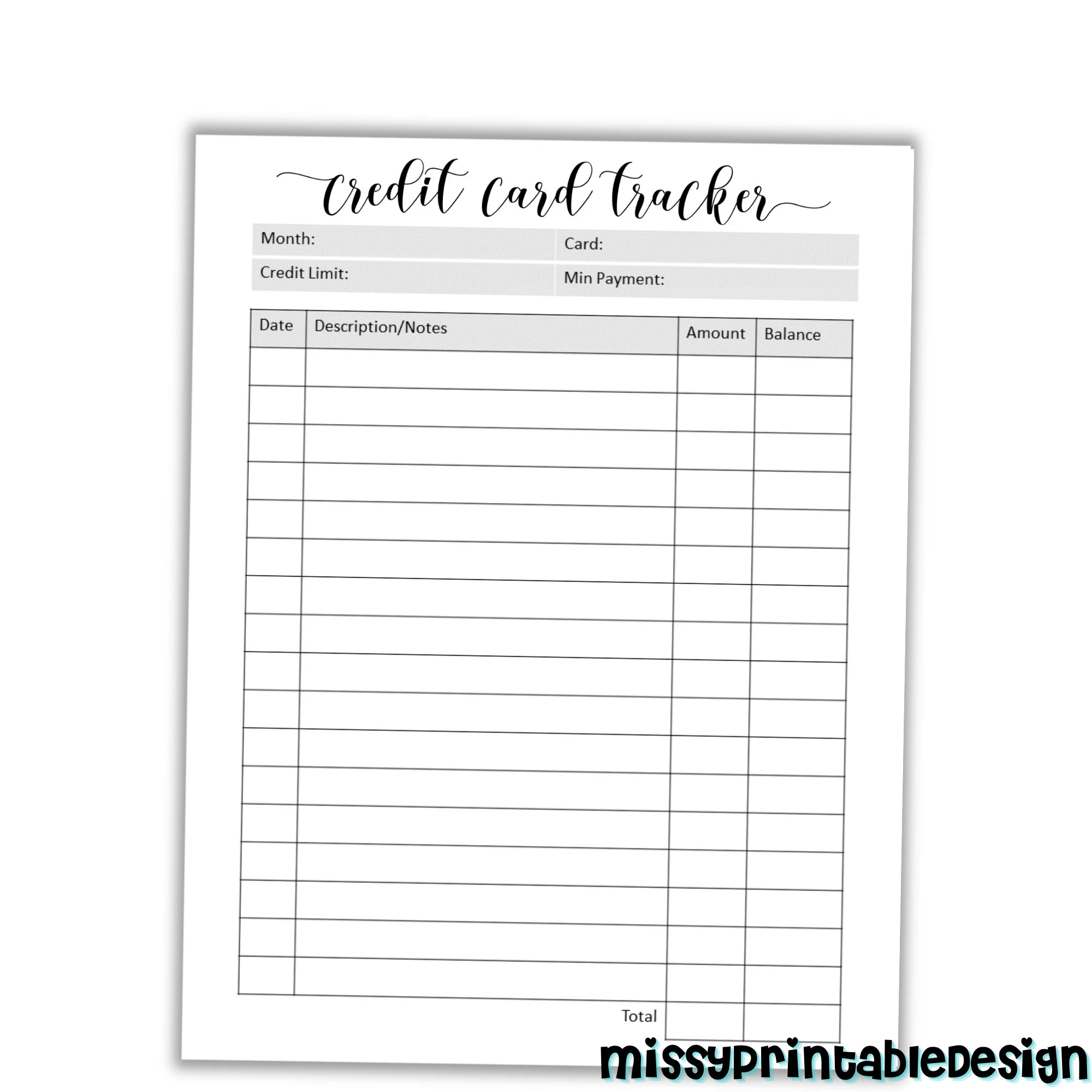 Credit Card Tracker Printable Credit