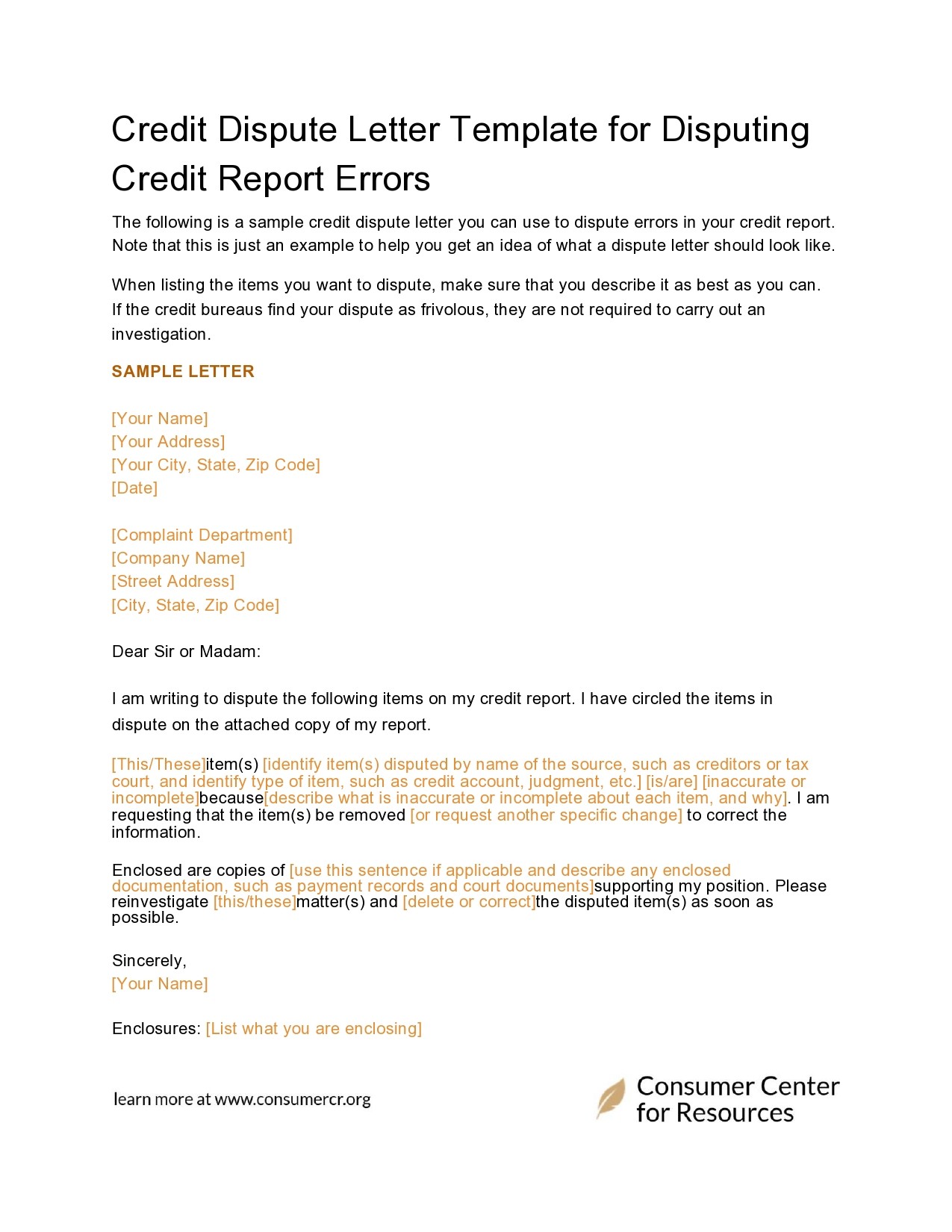 Credit Dispute Letter
