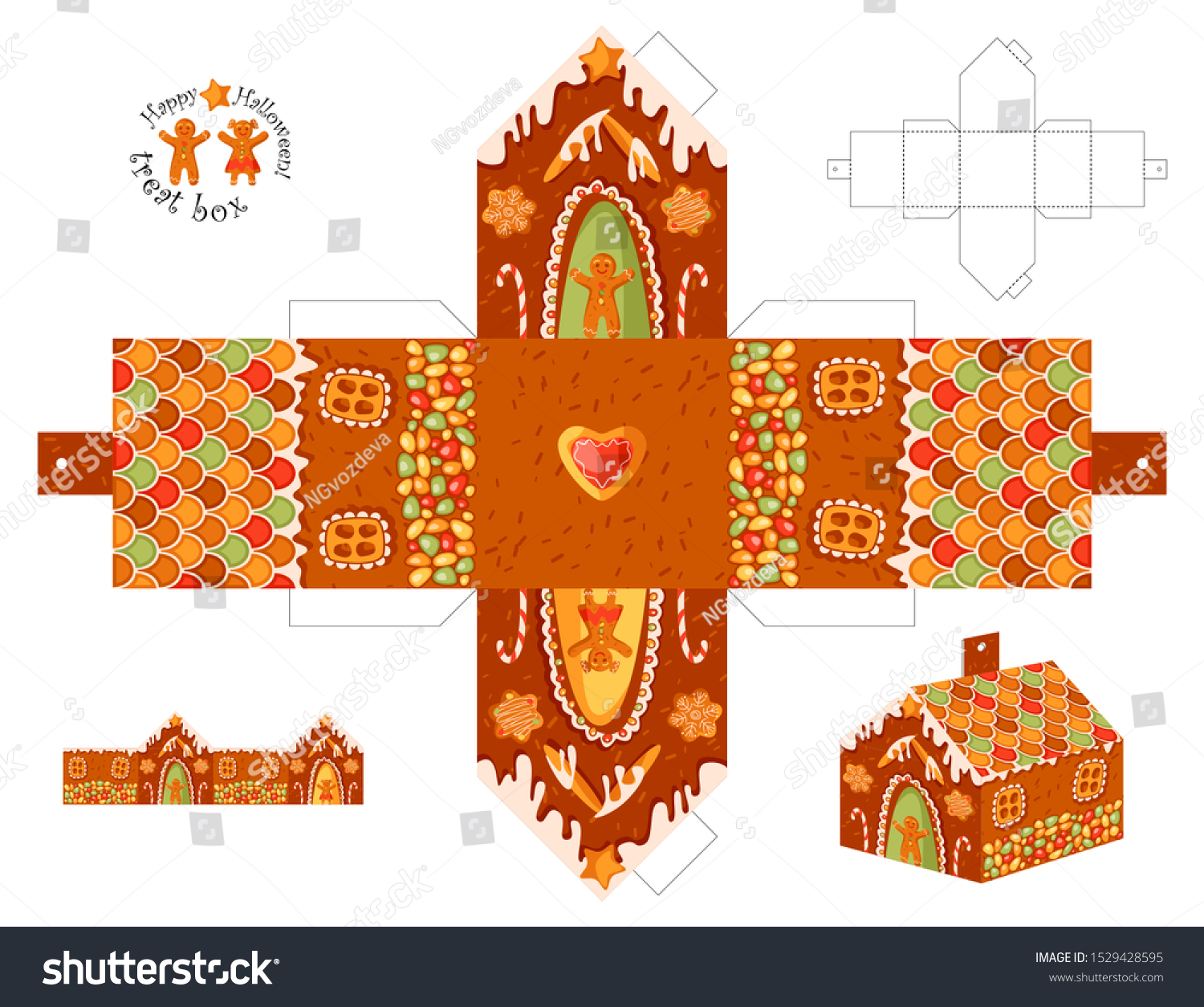 Cut Out Box Template Gingerbread House 1529428595
