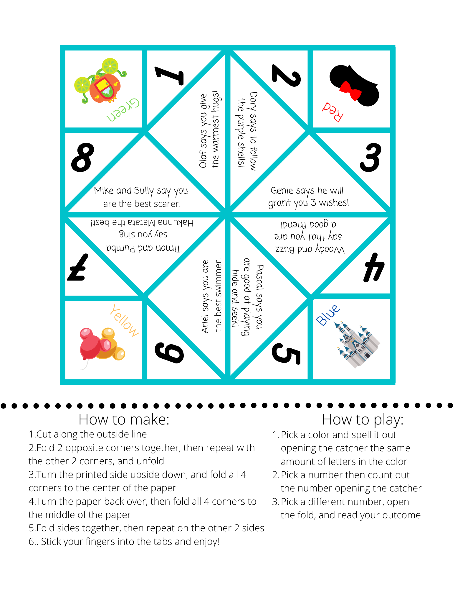 Disney Cootie Catcher Printable