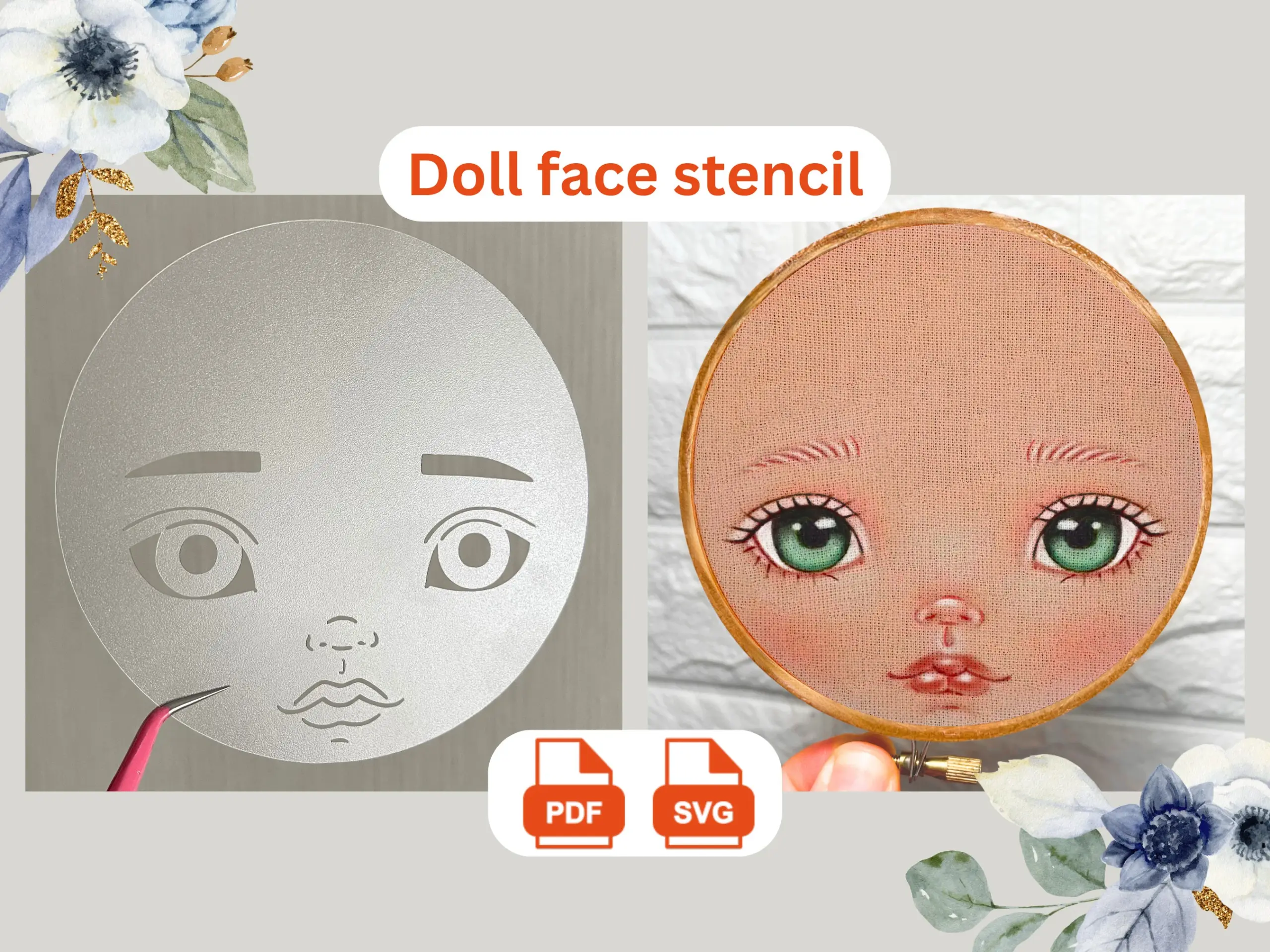 Doll Face Stencil Template For Hand