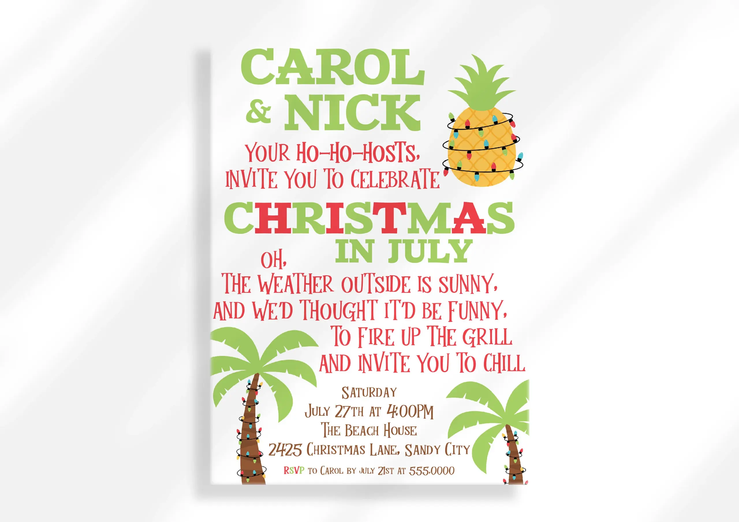 Editable Christmas In July Invitation