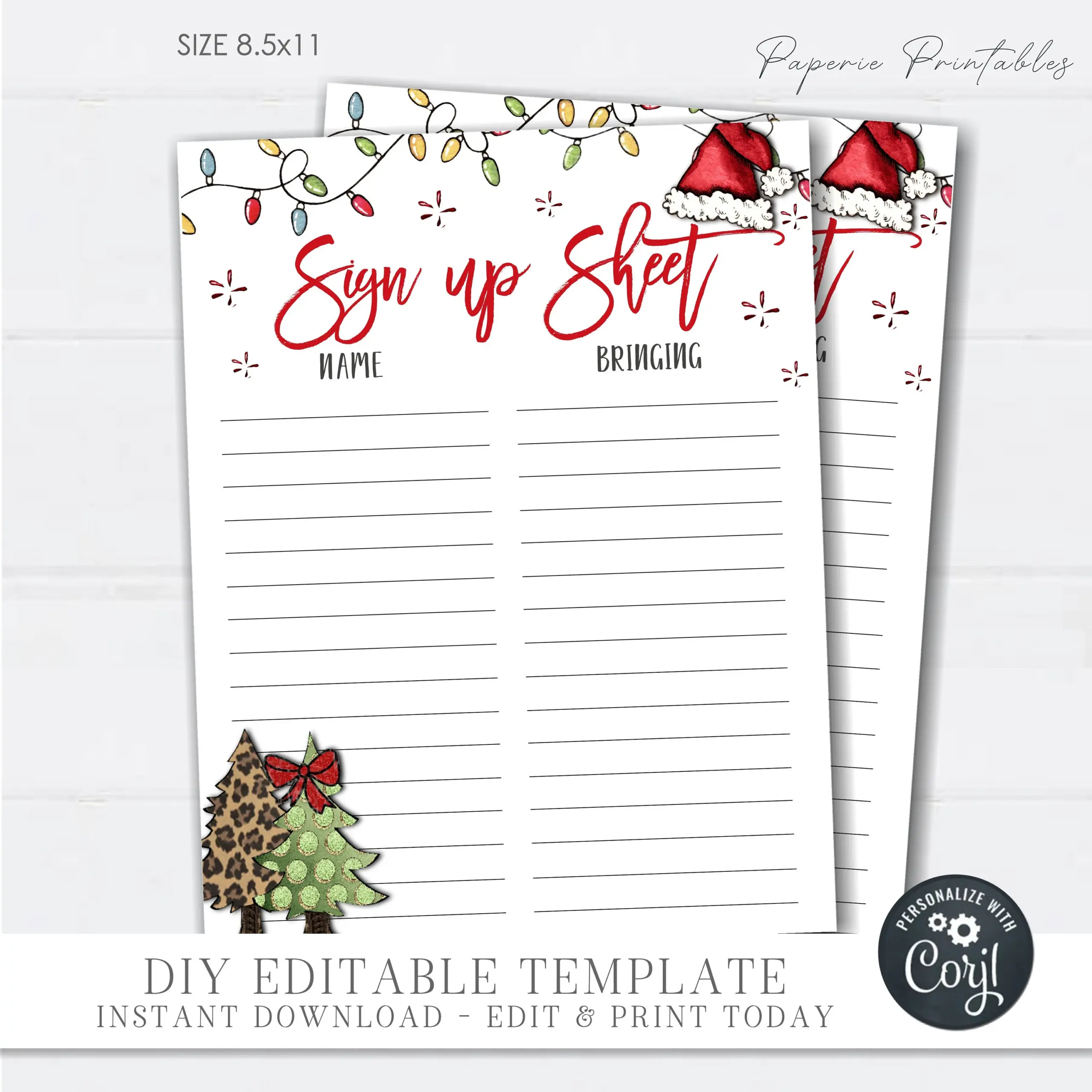 Editable Christmas Potluck Sign Up Sheet