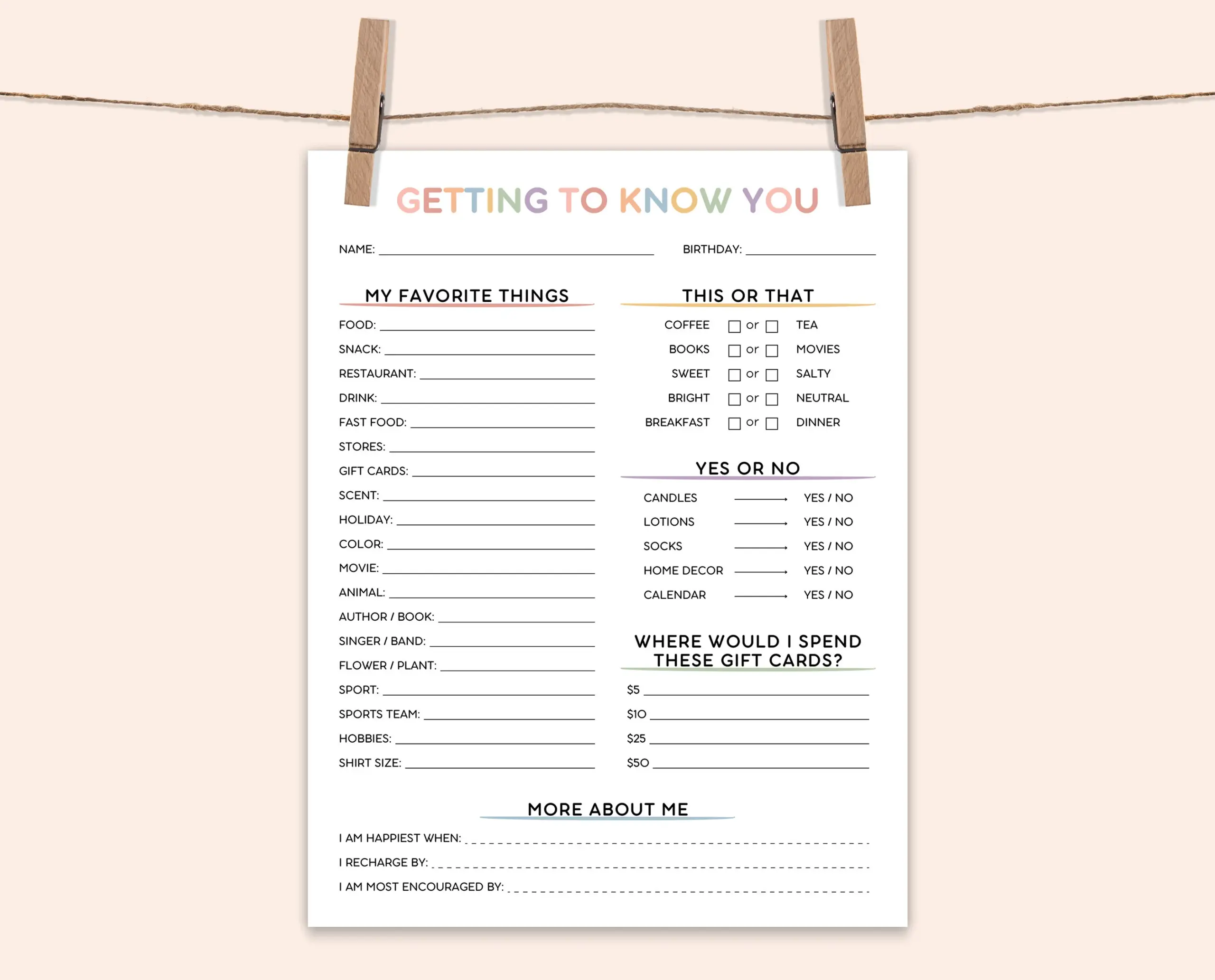 Editable Get To Know You Printable