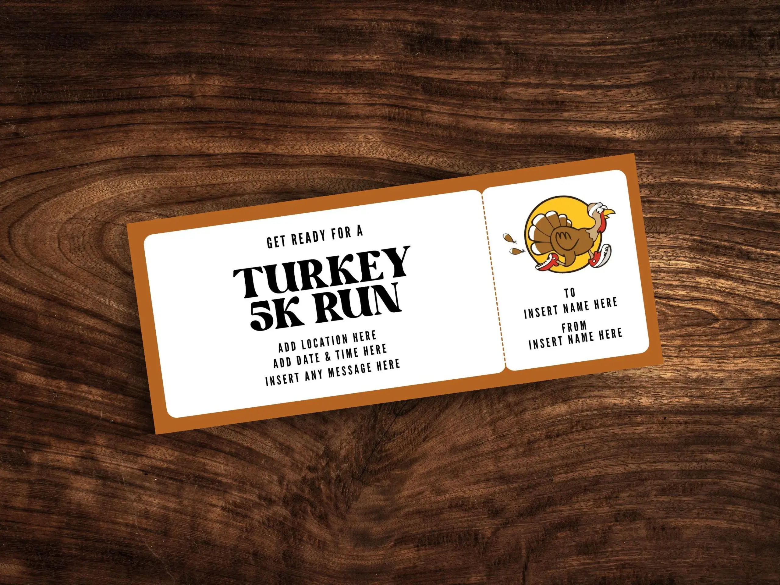 Editable Turkey 5k Run Ticket Template