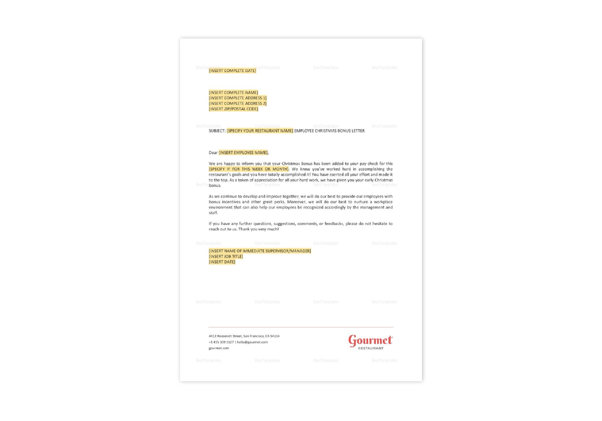 Employee Christmas Bonus Letter