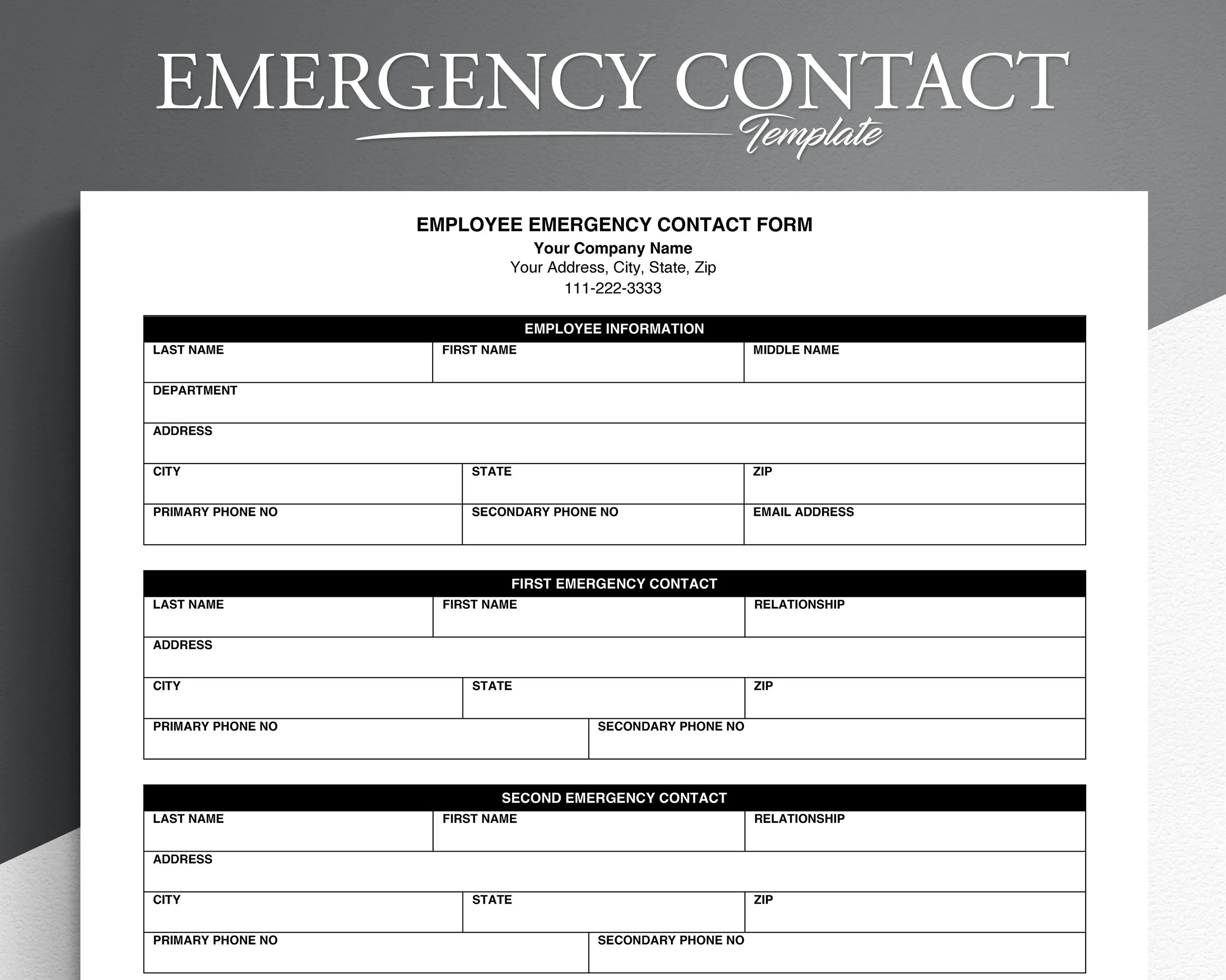 Employee Emergency Contact Form Editable