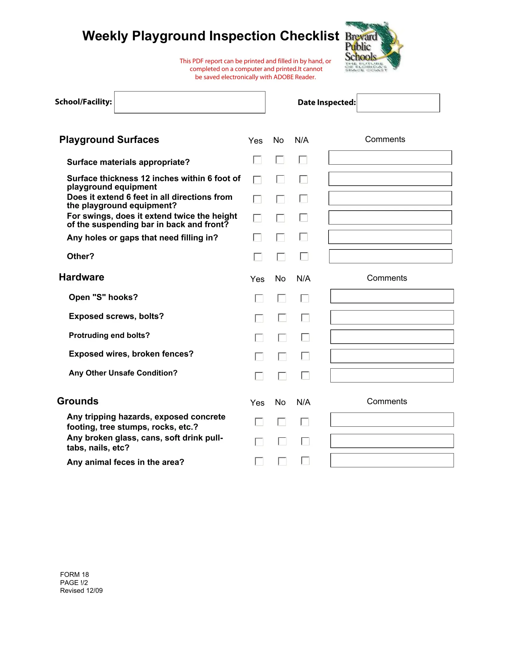 printable equipment inspection checklist template
