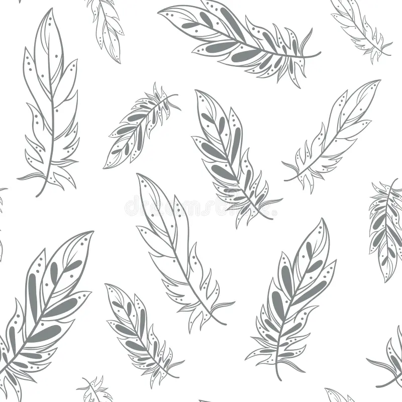 Falling Feathers White Background Seamless Pattern Gray Weightless Bird Feathers Continuous Pattern Template Fabric Image233859247