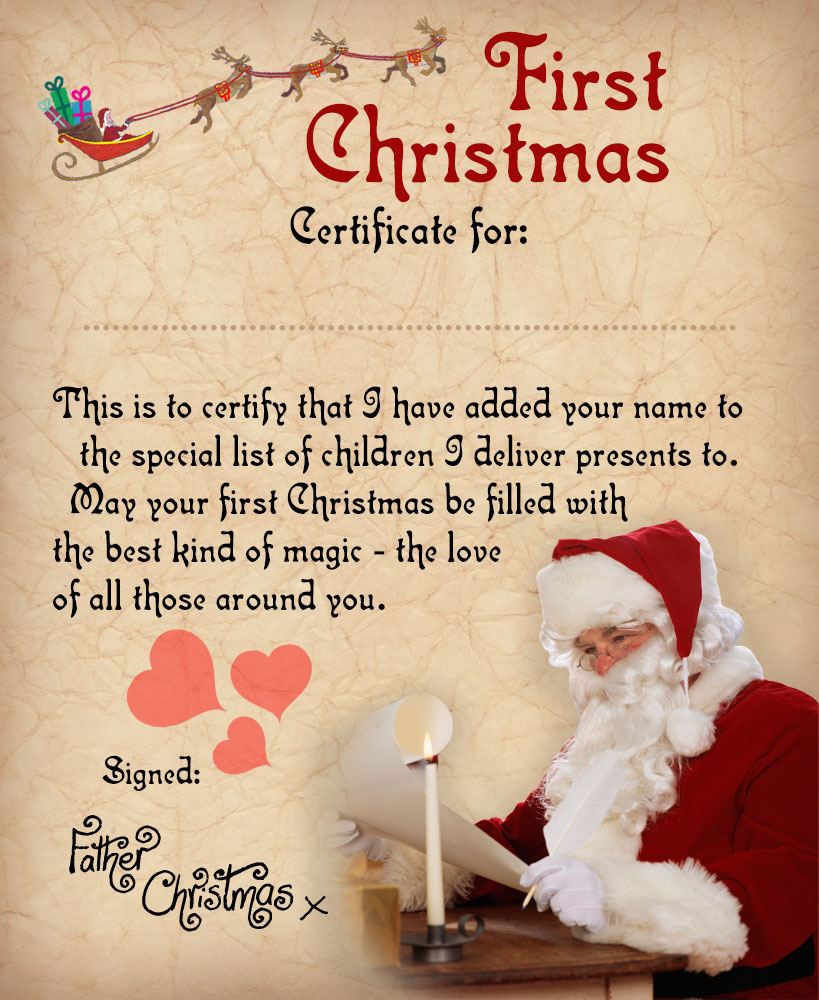 Father Christmas Certificate Babys First Christmas