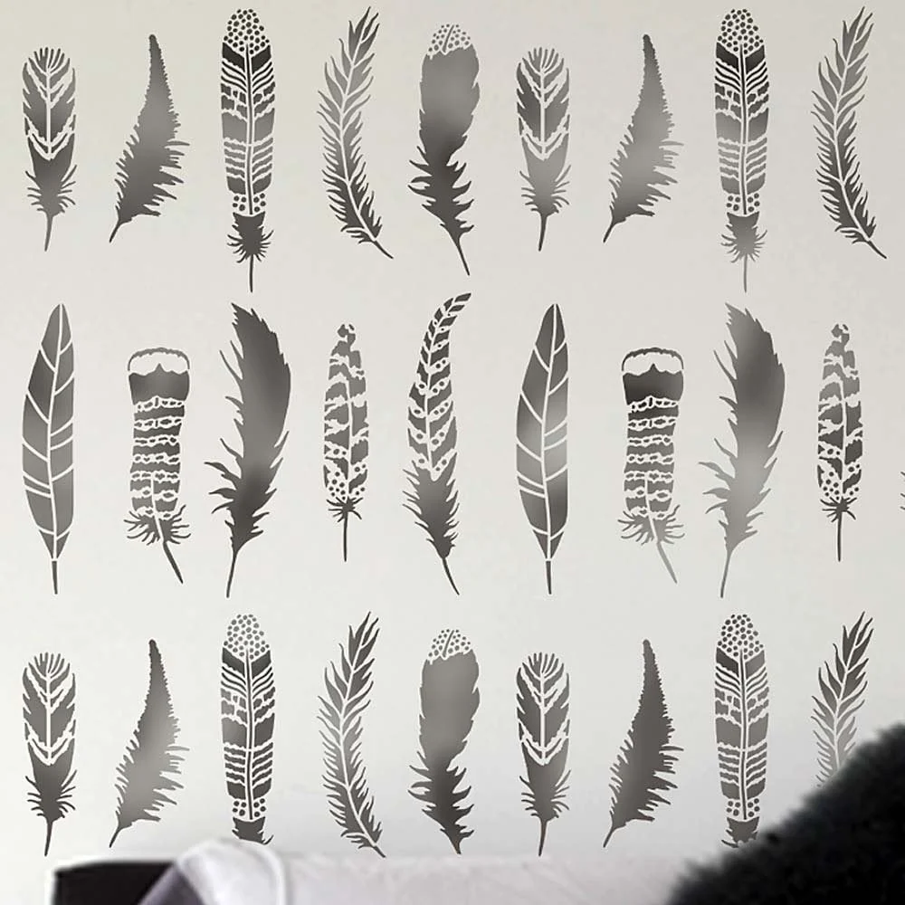 Feather Stencil Feathers Stencils Wall Pattern
