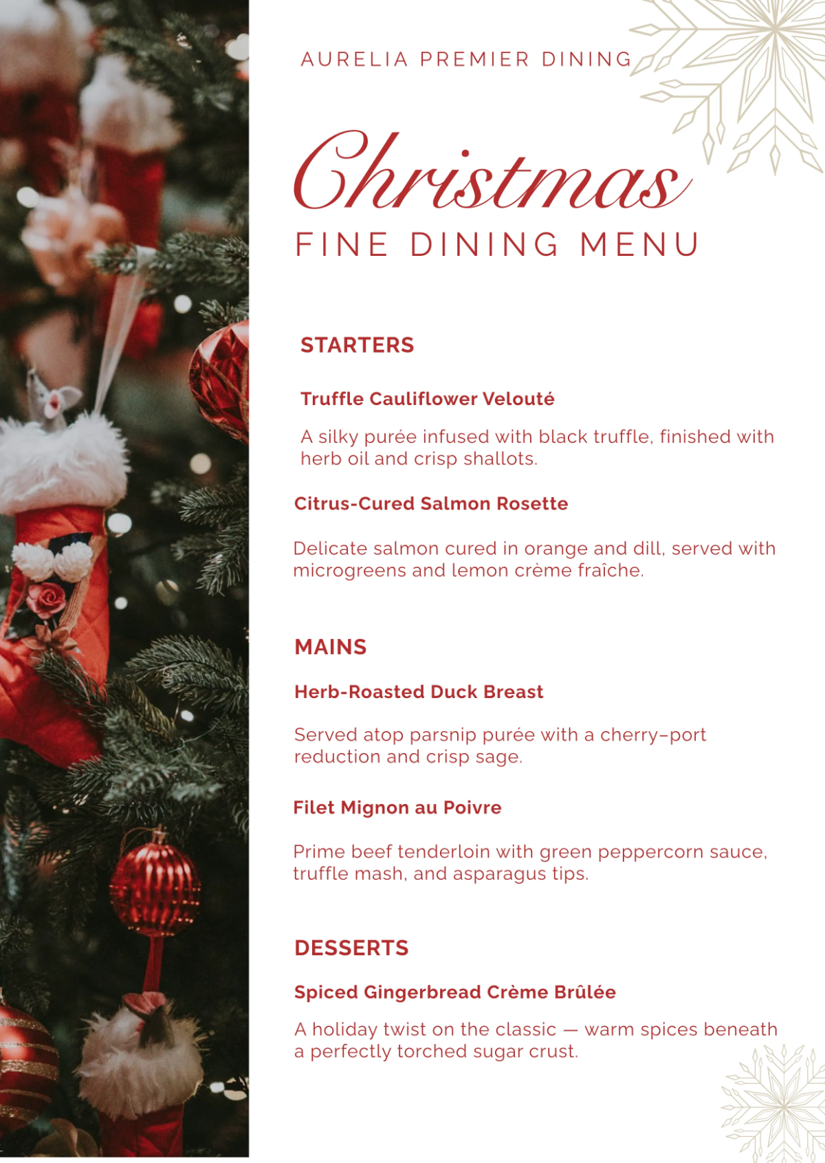 Fine Dining Christmas Menu