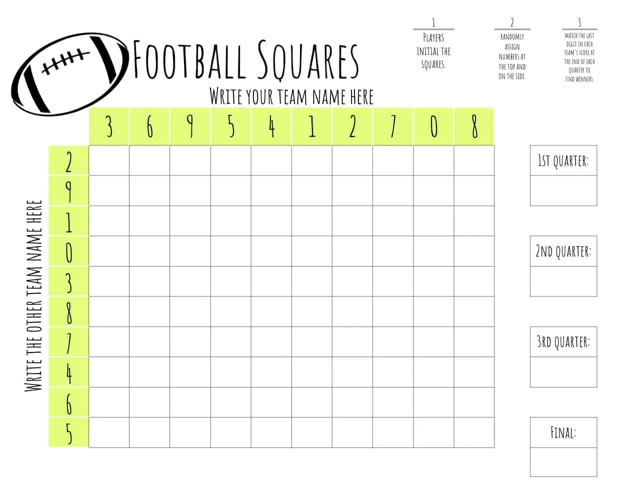 Football Squares Template