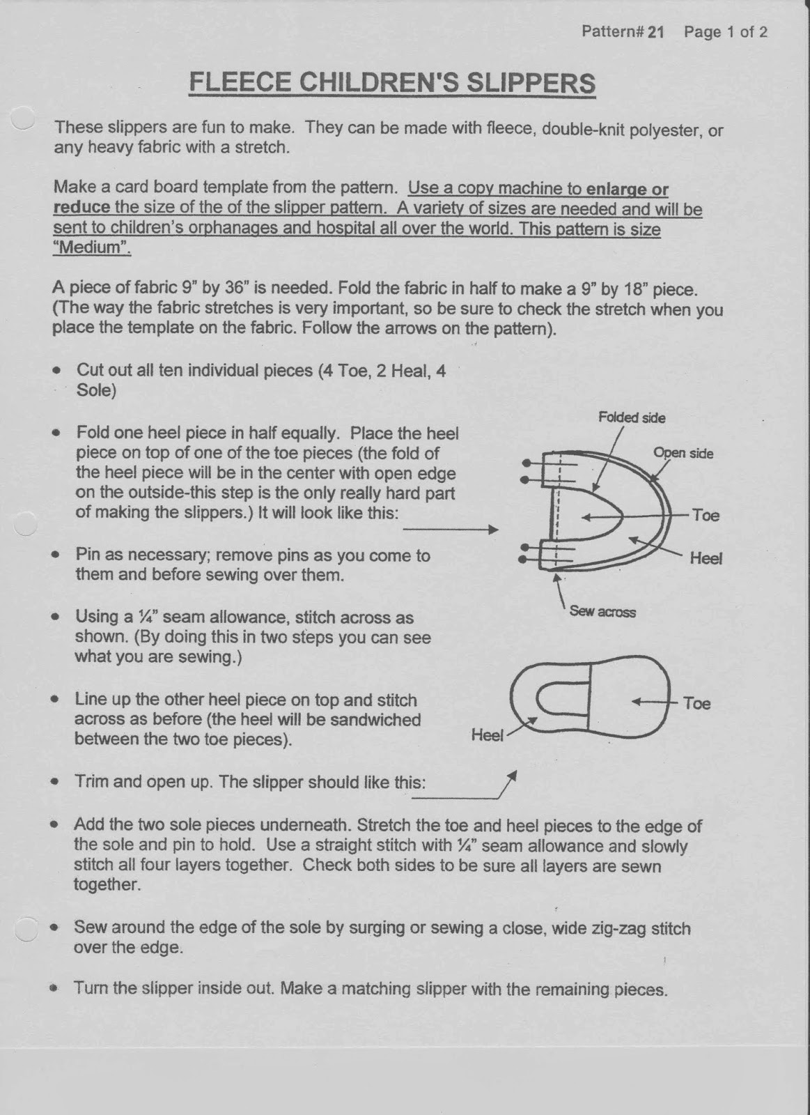 Free Fleece Slipper Pattern Adjust Size Free Fleece Slipper Pattern Adjust Size