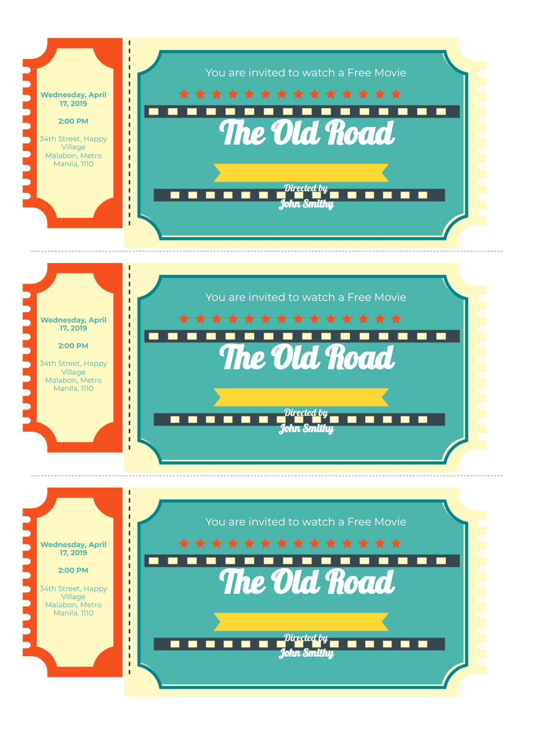 free movie ticket templates printable