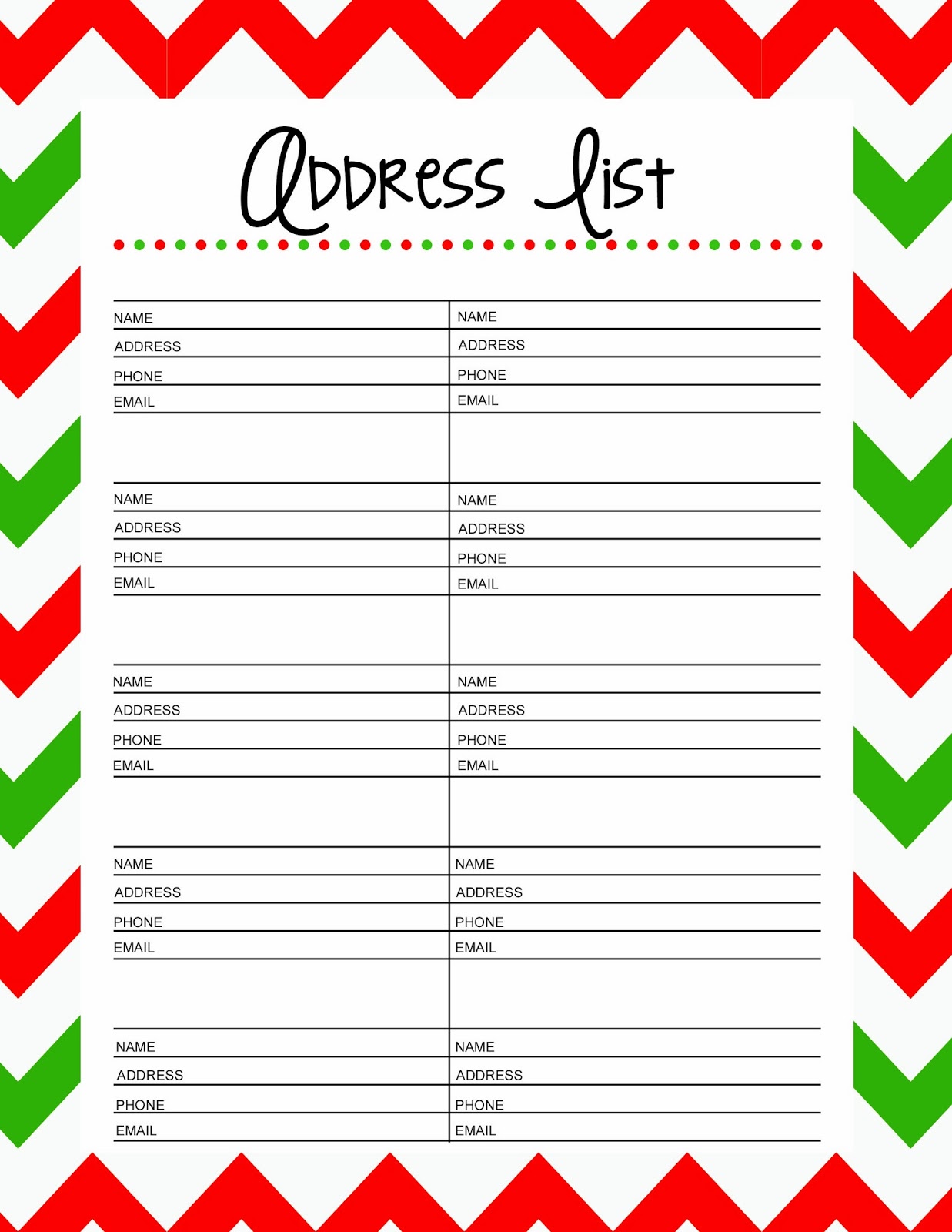 Free Printable Christmas Cards Address List 25 Days To An Organized Christmas
