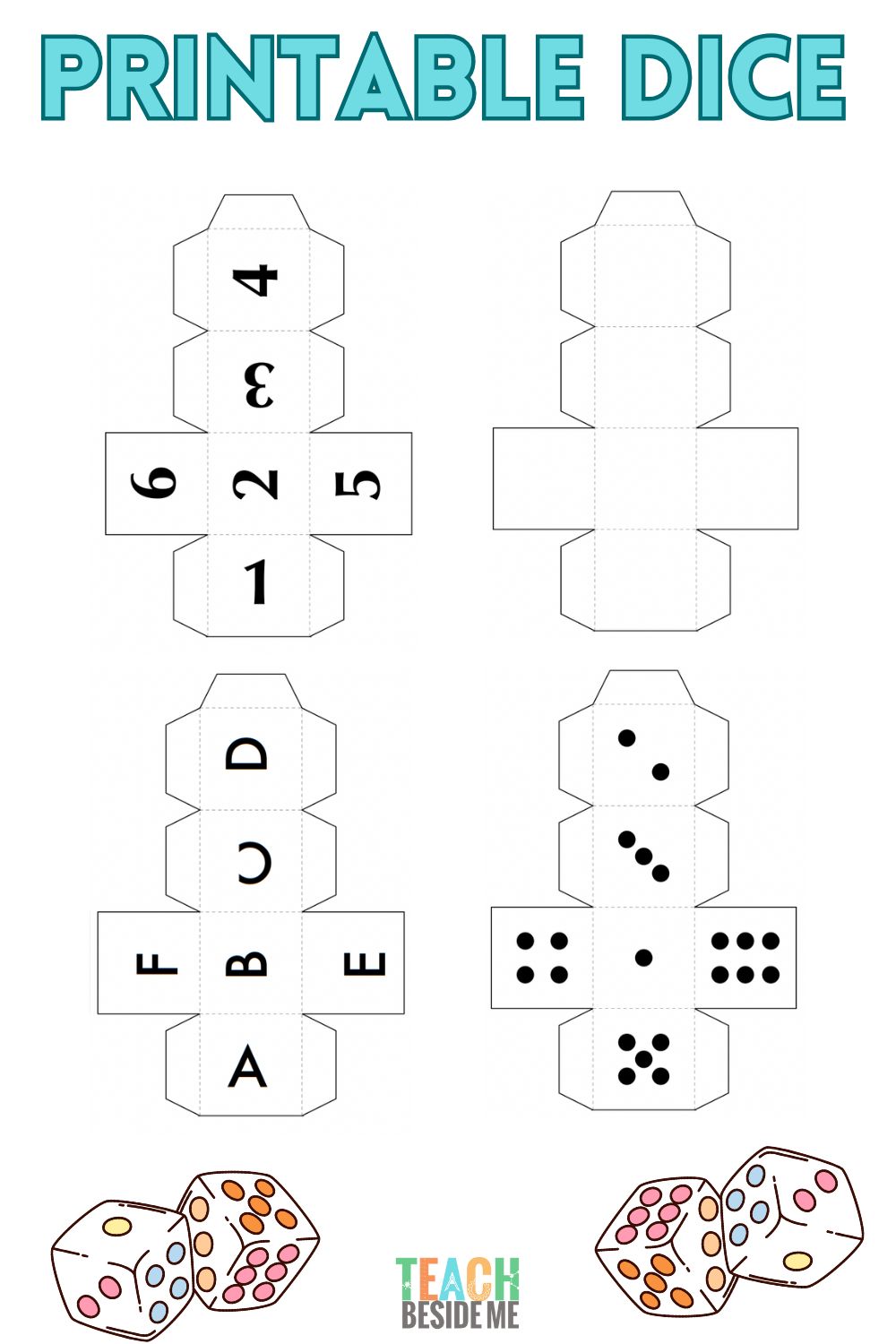 Free Printable Dice Dots Numbers And Letters