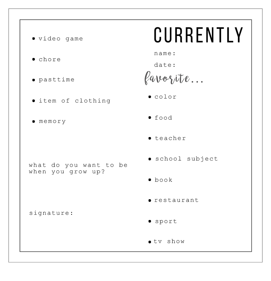 Free Printable Time Capsule Ideas