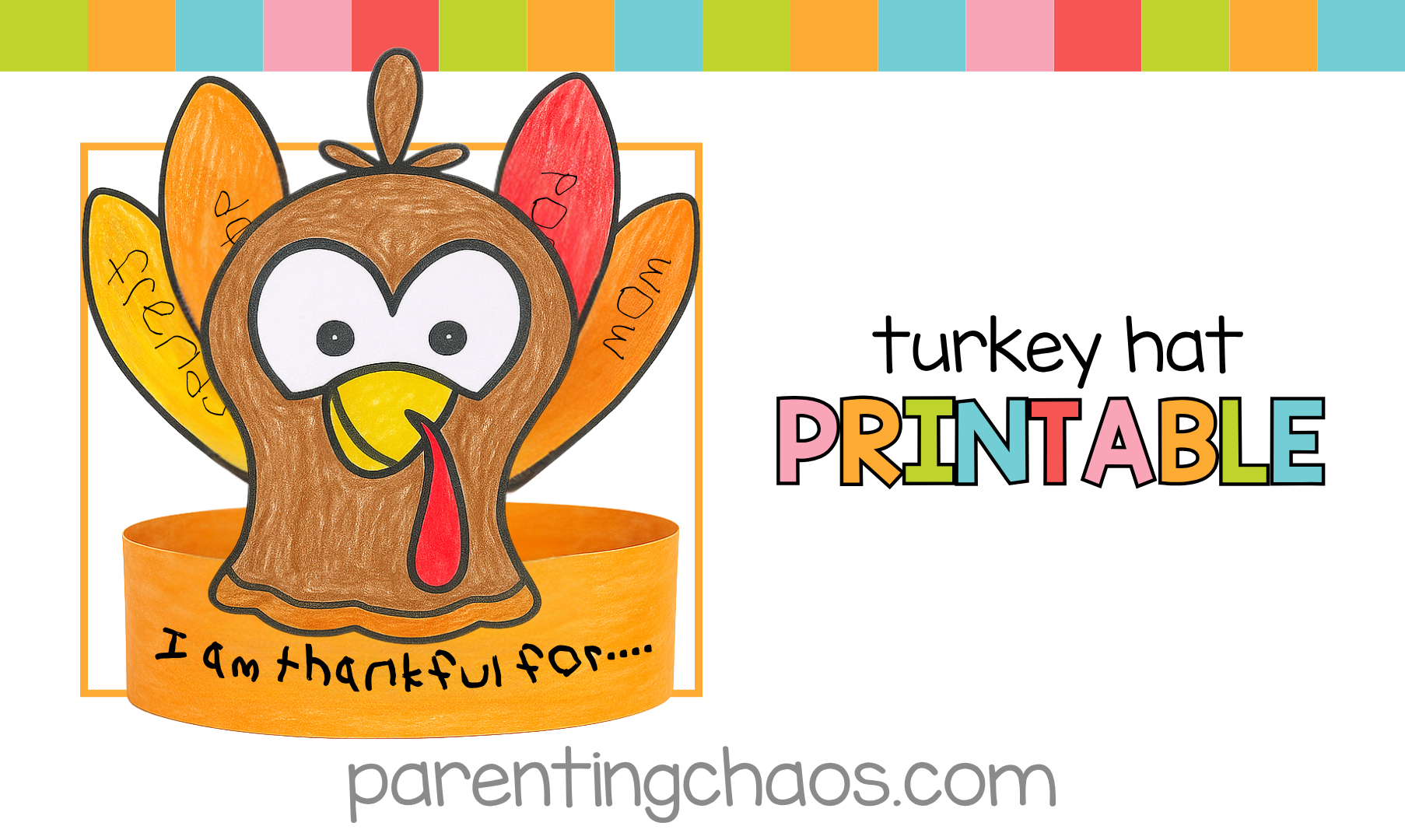 Free Thankful Turkey Hat Printable Kids