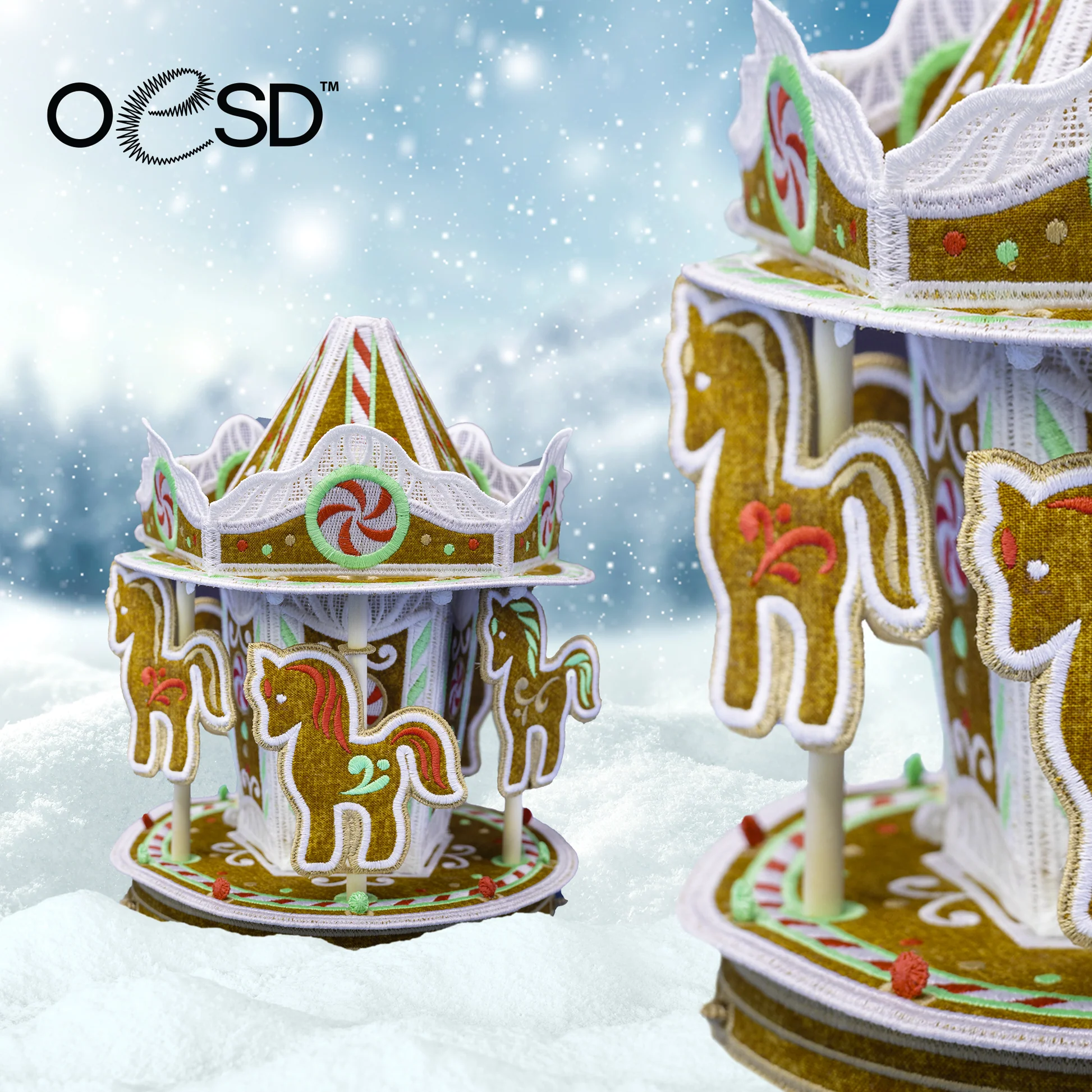 Freestanding Gingerbread Carousel Design Usb Oesd 51339