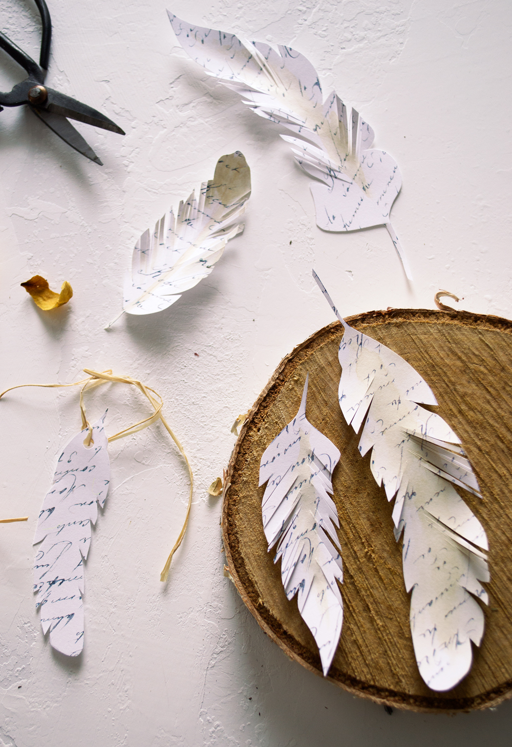 French Script Paper Feathers