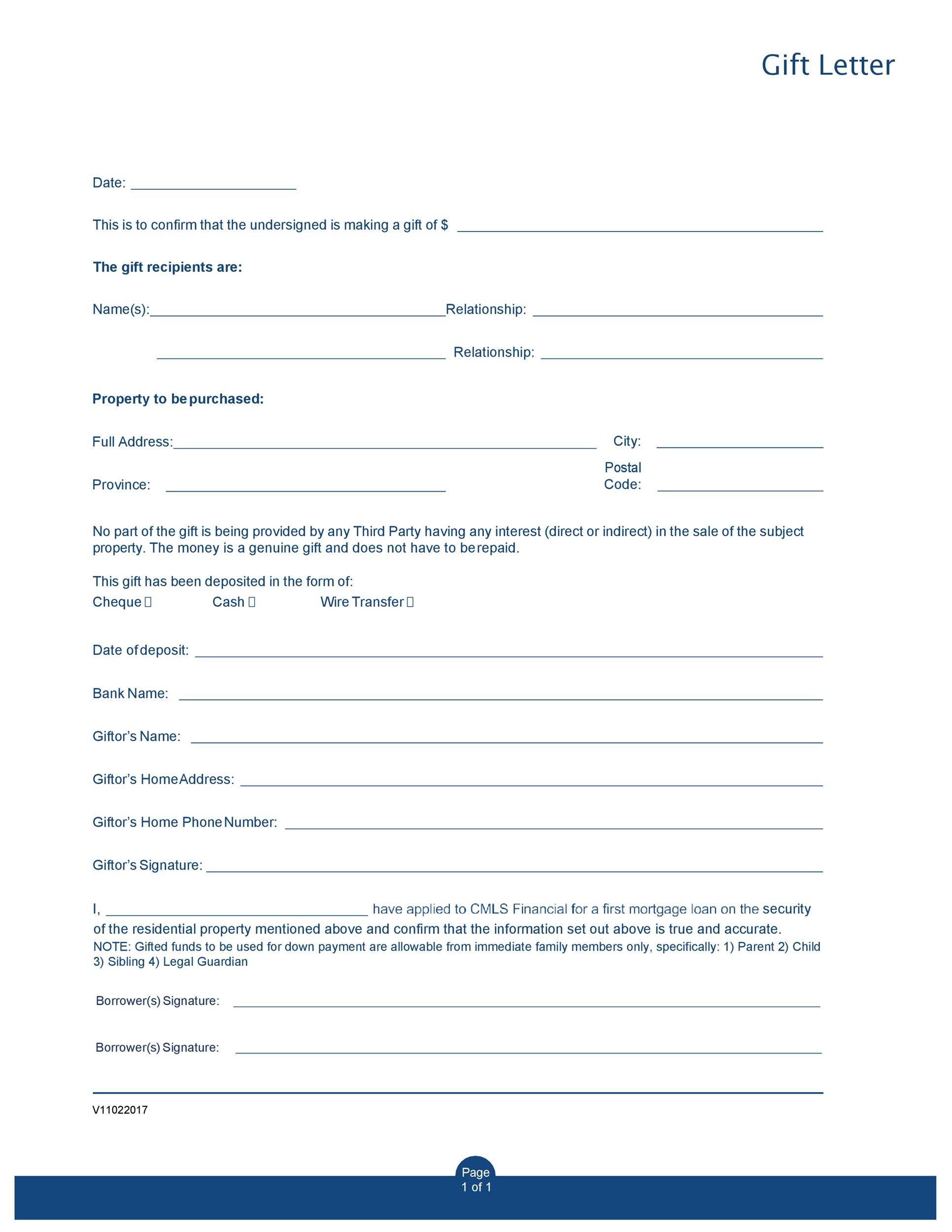 printable family member gift letter template printable family member gift letter template