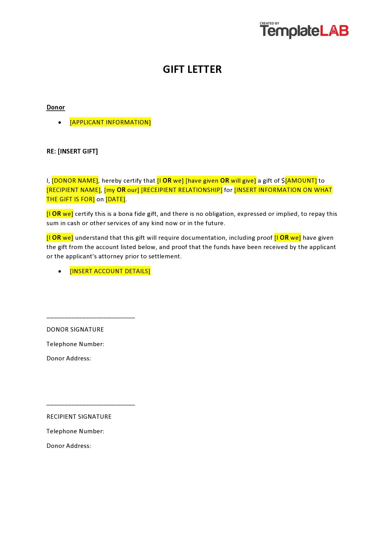 Gift Letters