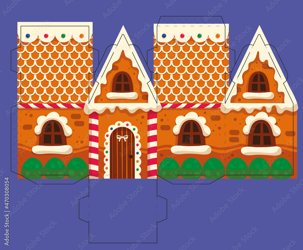 Gingerbread House Box Template Christmas Gift Party Favor Box For Sweets Candies Small Presents Bakery Simple Packaging Die Cut Template For Laser Cutting Paper House For Christmas