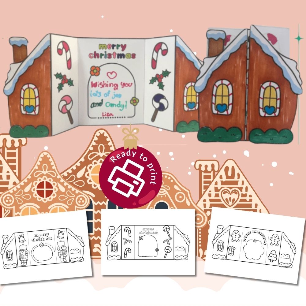Gingerbread House Folding Christmas Cards To Colour