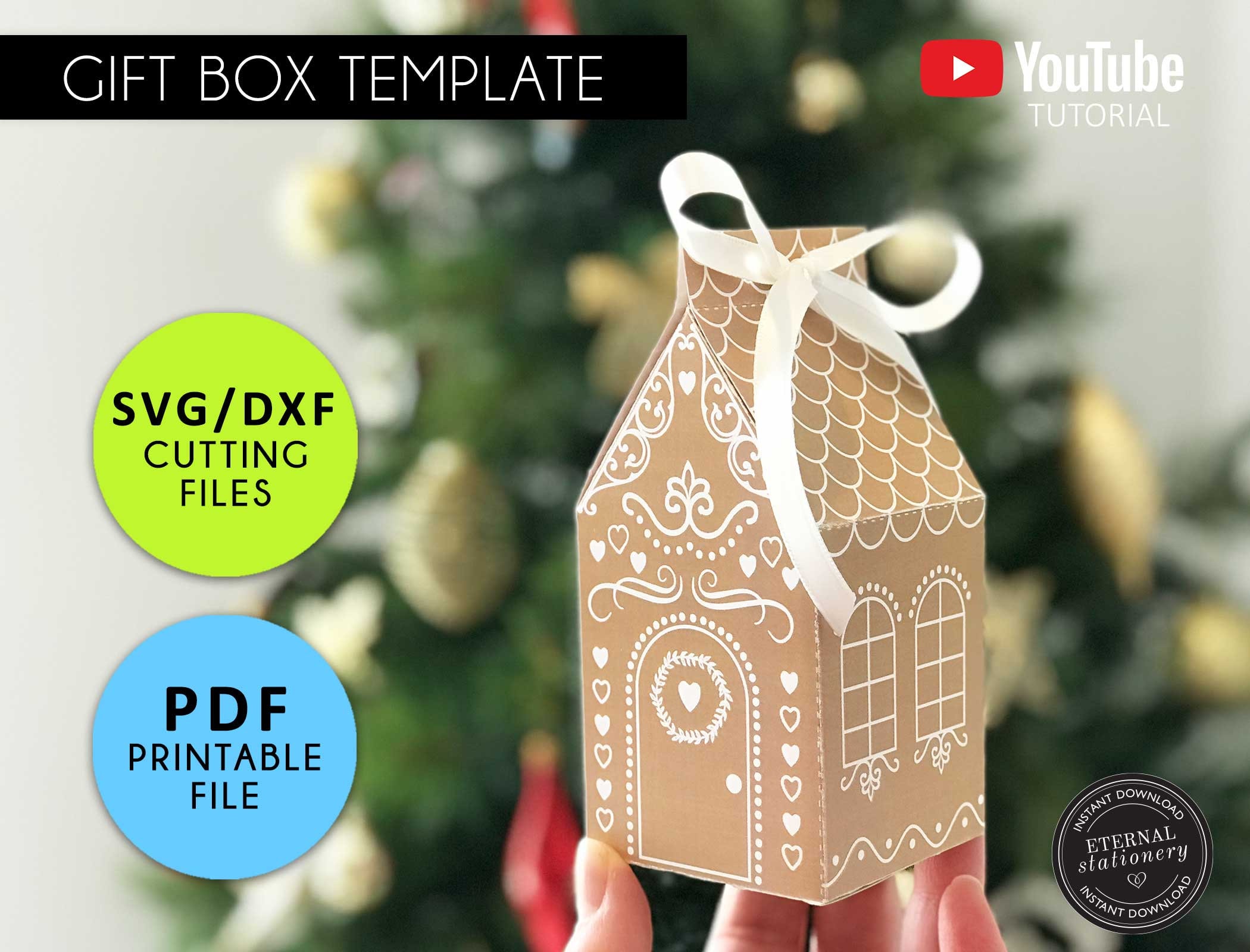 Gingerbread House Gift Box Template Svg