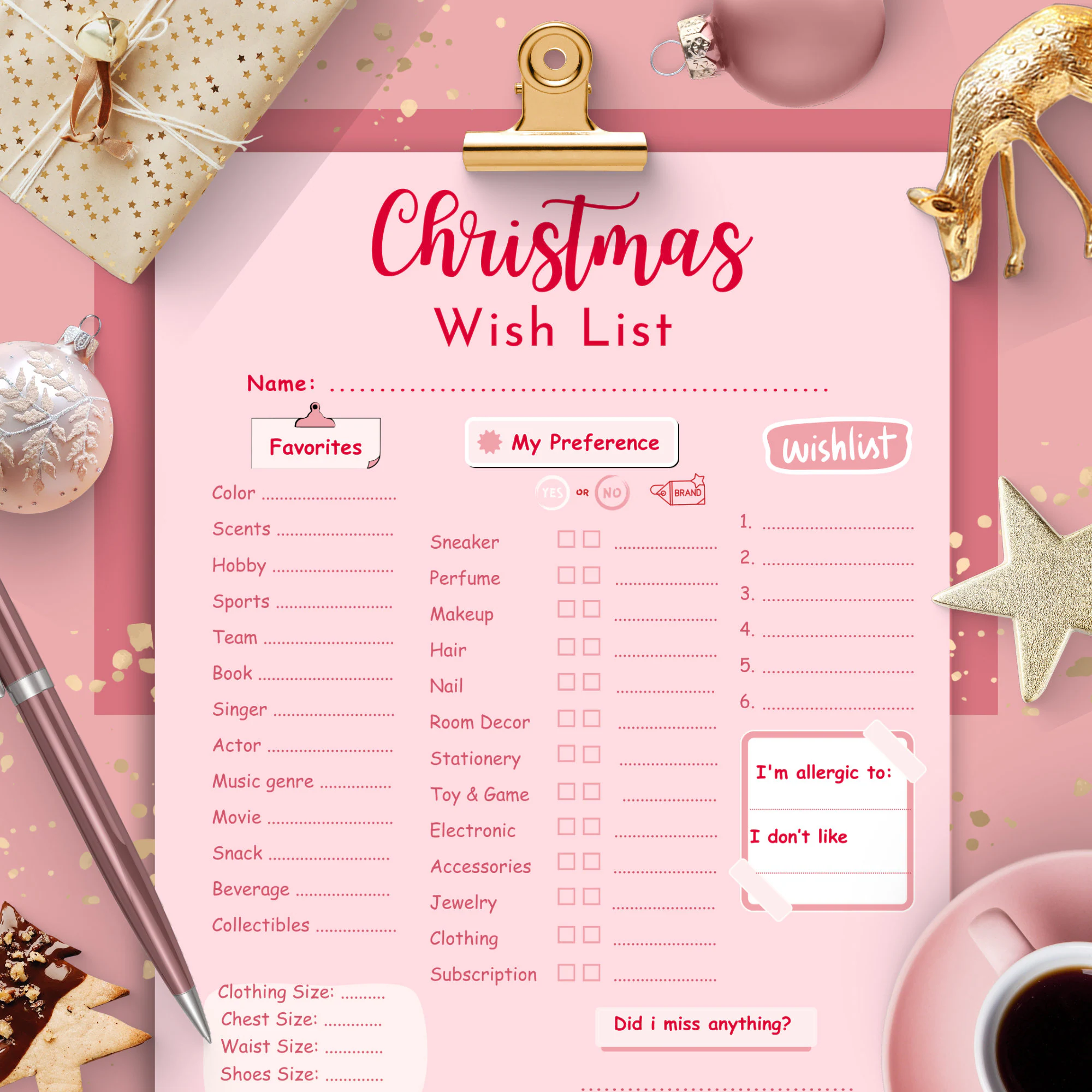 Girl Christmas Wish List Template Teens