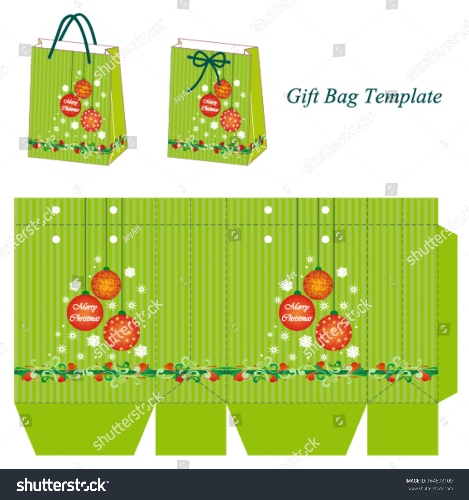Green Gift Bag Template Christmas Balls 164593109