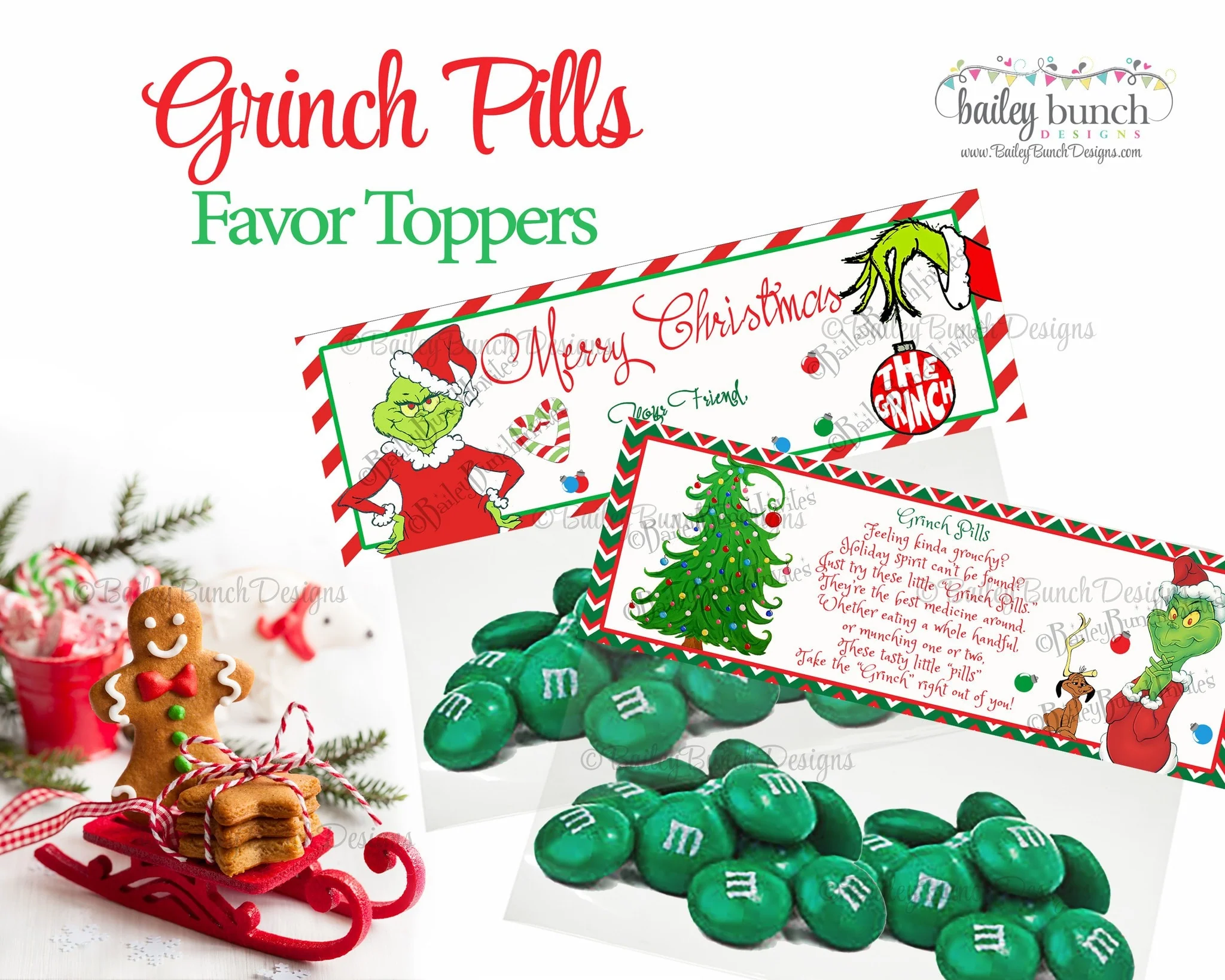 Grinch Pills Treat Bags Christmas Toppers Idgrinch0520