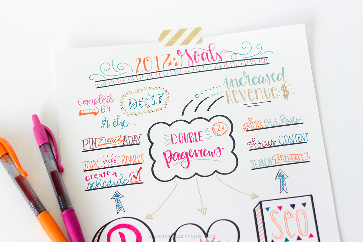 Hand Lettered Goal Setting Worksheet