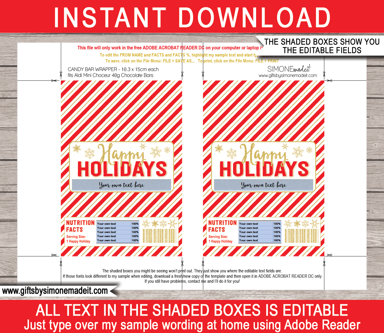 Holiday Chocolate Bar Wrappers