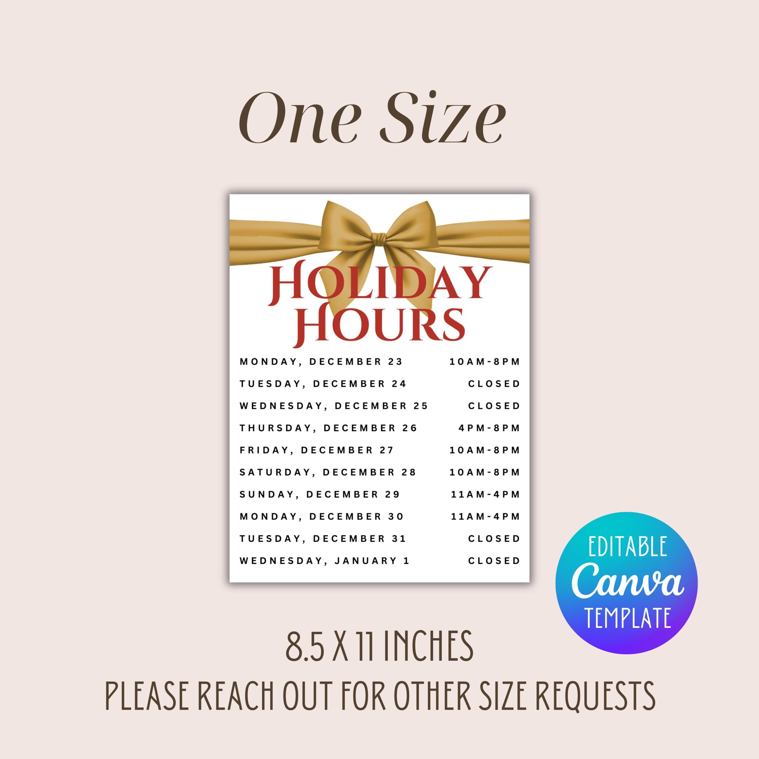 Holiday Hours Printable Sign Business Holiday Hours Printable Sign Business