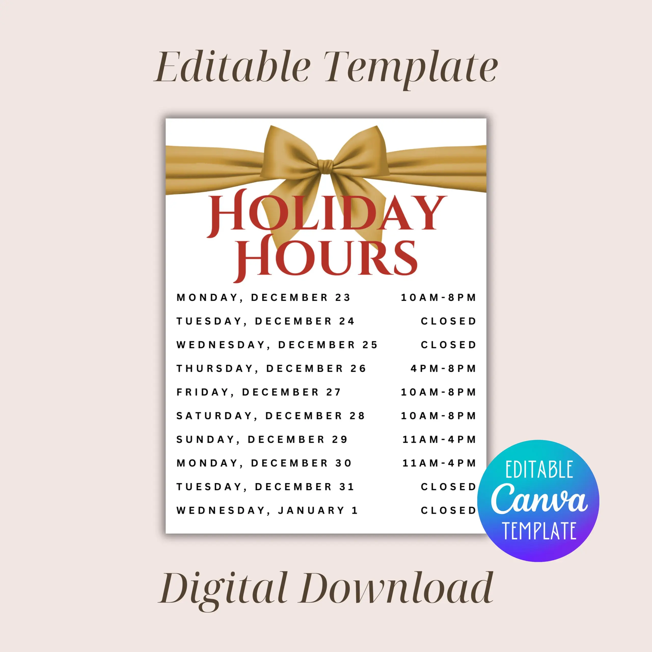 Holiday Hours Printable Sign Business Holiday Hours Printable Sign Business