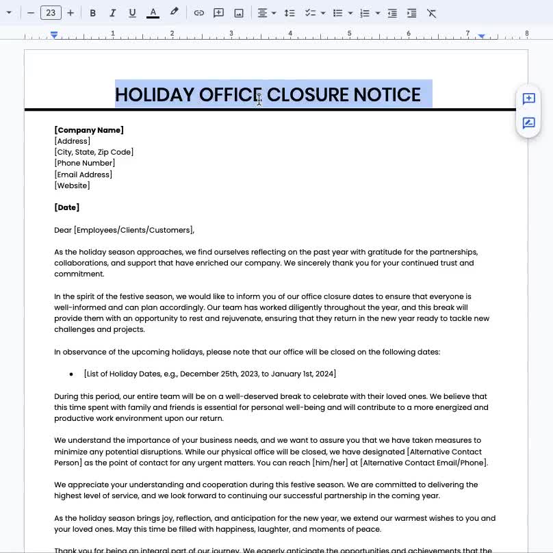 Holiday Office Closure Notice Template Holiday Office Closure Notice Template