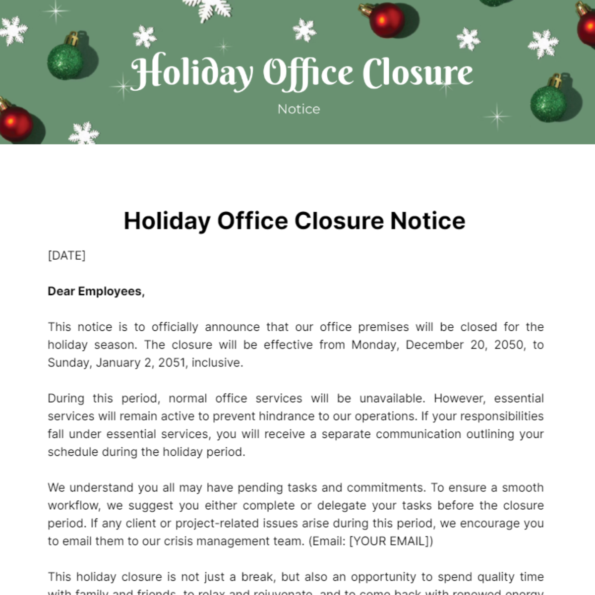 Holiday Office Closure Notice