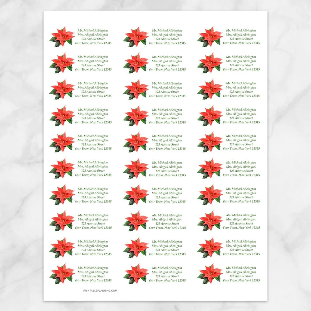 Holiday Personalized Poinsettia Address Labels Printable Holiday Personalized Poinsettia Address Labels Printable