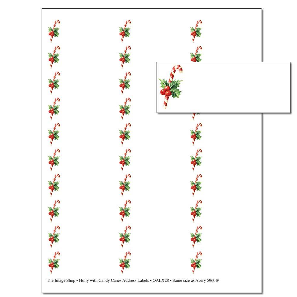 Holly With Candy Canes Address Labels Holly With Candy Canes Address Labels