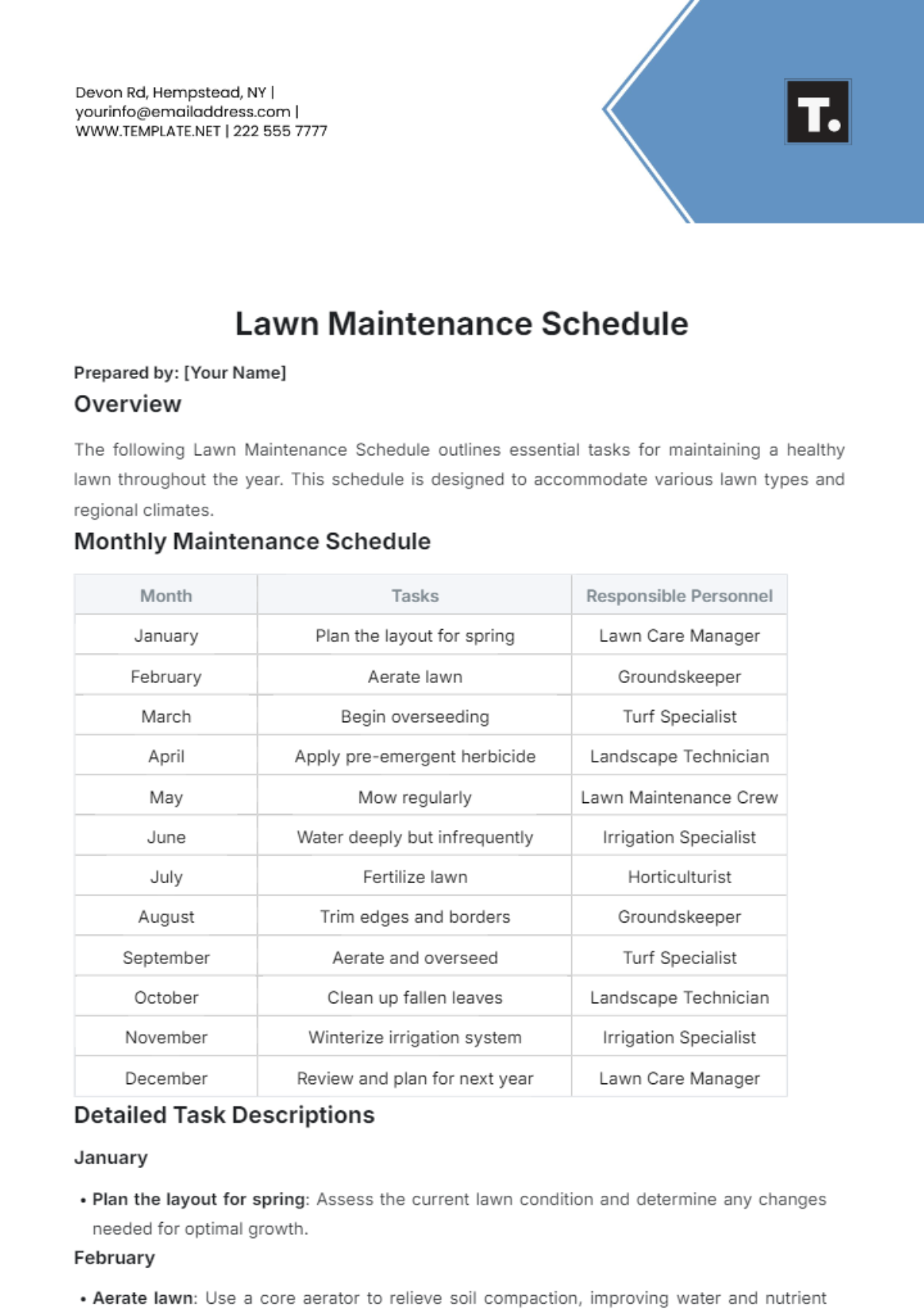 Lawn Maintenance Schedule Lawn Maintenance Schedule