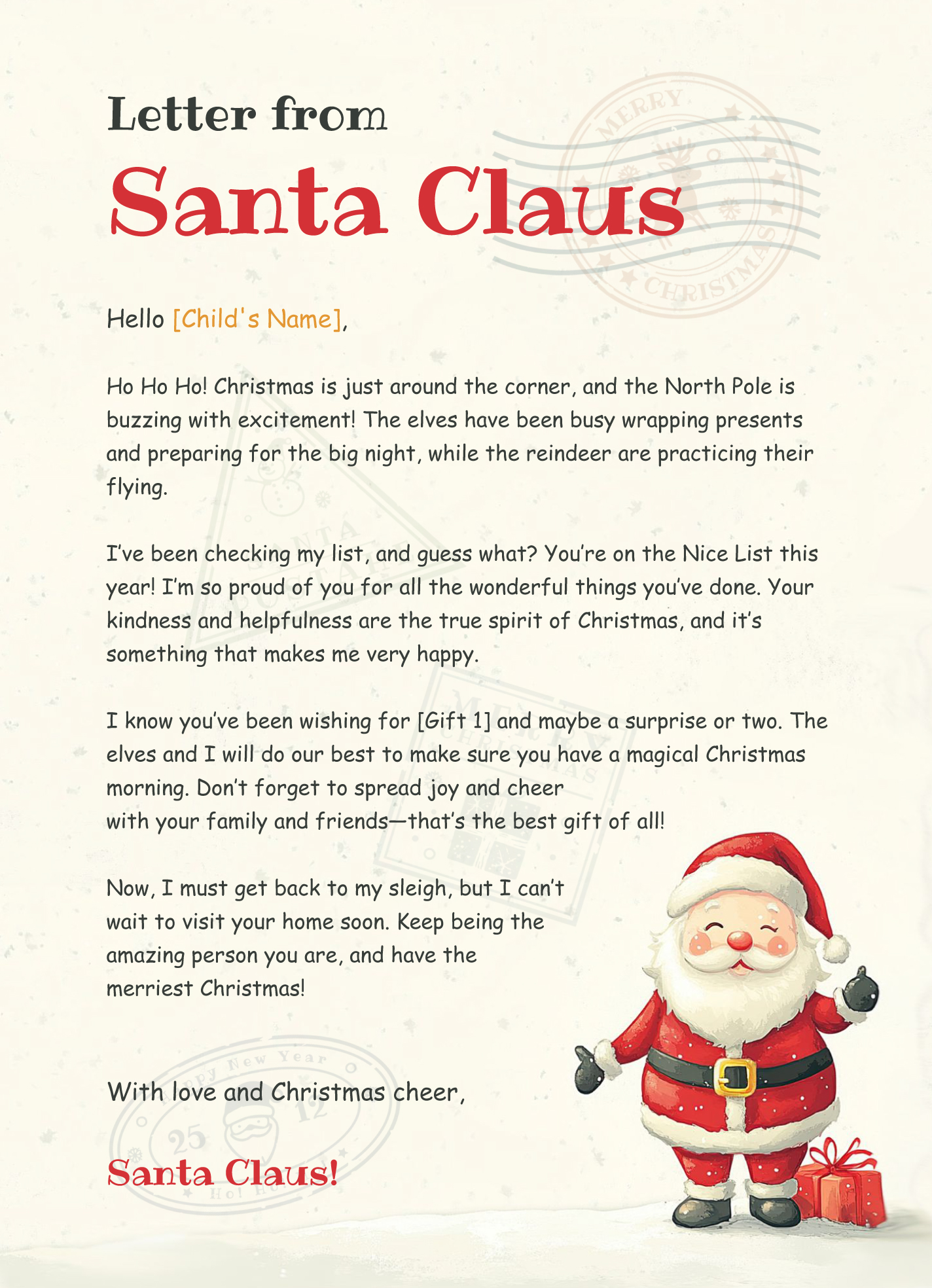 Letter From Santa Free Google Docs Template Letter From Santa Free Google Docs Template