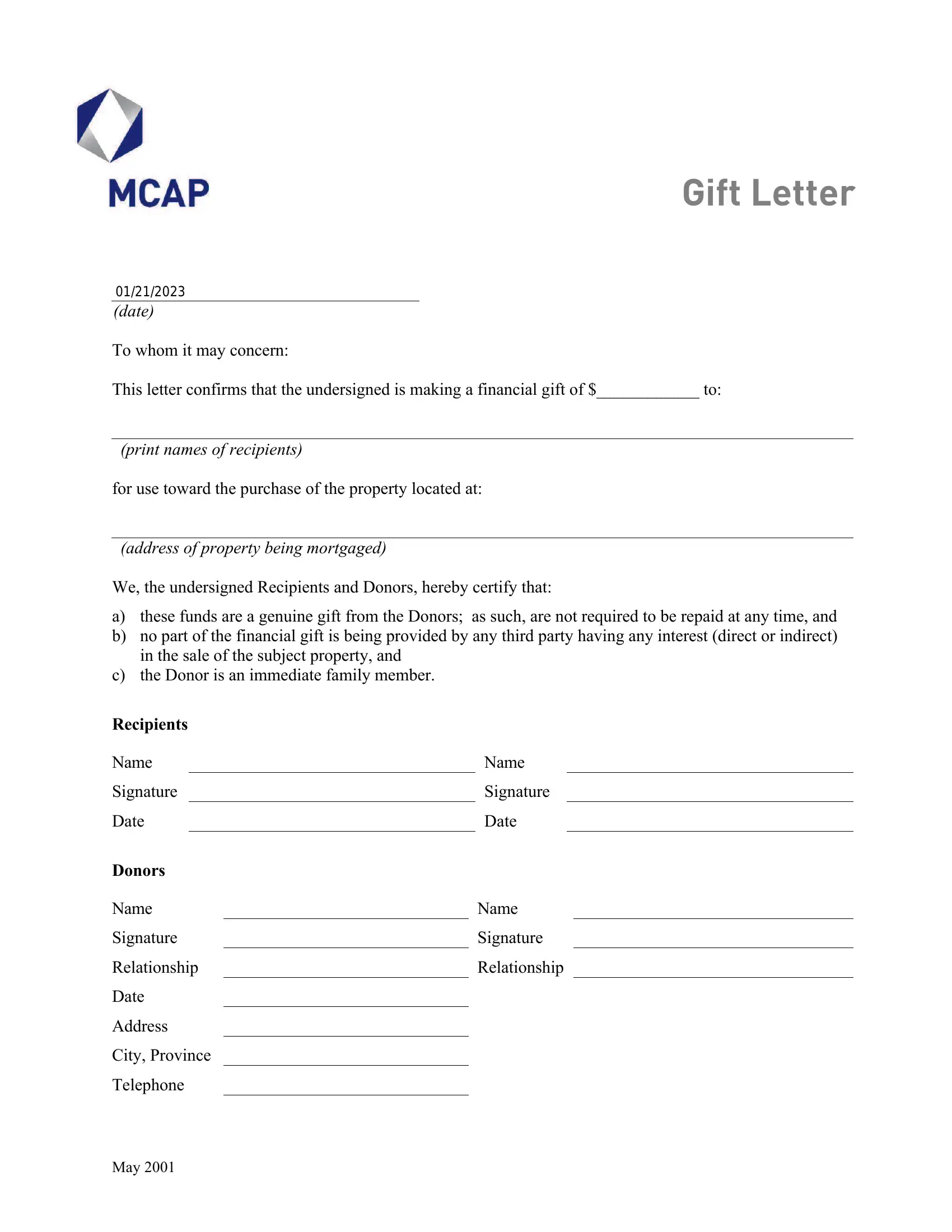Mcap Gift Letter Mcap Gift Letter