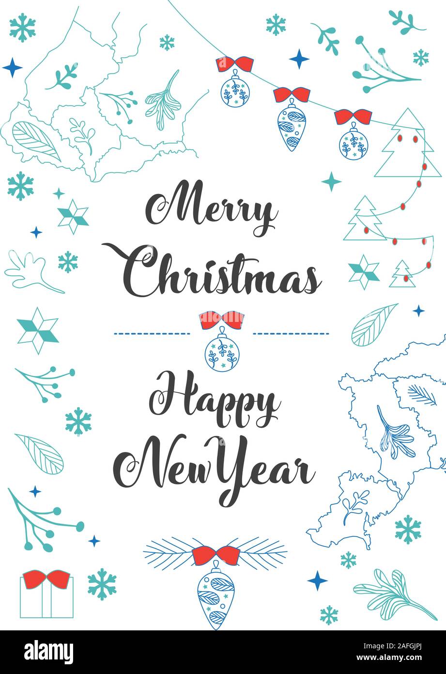 Merry Christmas And Happy New Year Print Postcard A5 Template For Cover Holiday Banner Invitation About Nature With Cards Gifts Toys Leaves Image336582810