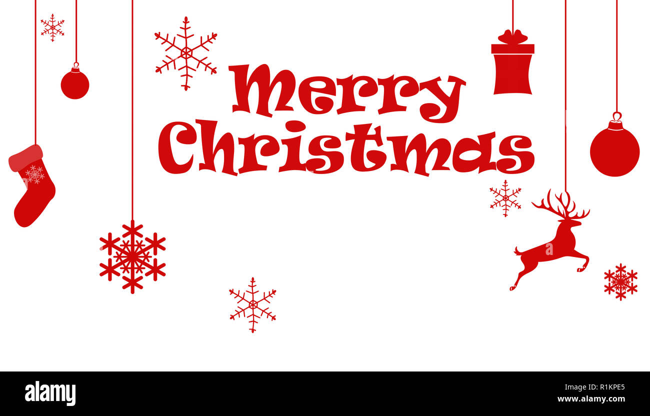 Merry Christmas Text Greeting Card Design Template Layout On White Background With Hanging Toy Sock Gift Feer Snowflake Image224784173