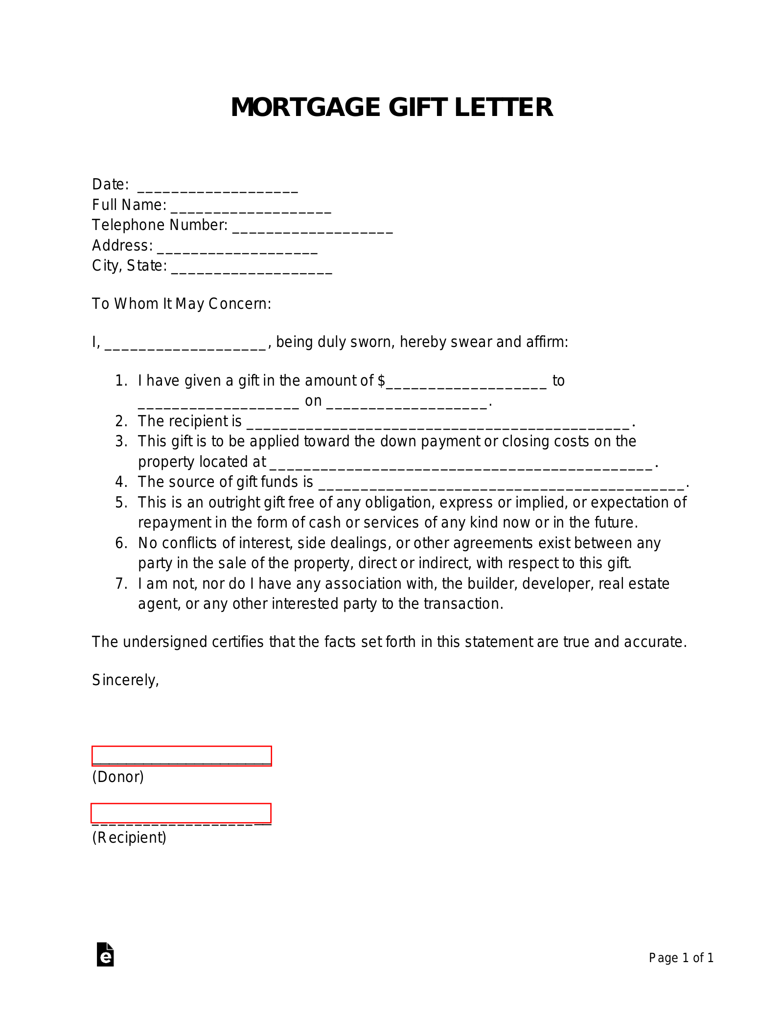 Mortgage Gift Letter Mortgage Gift Letter