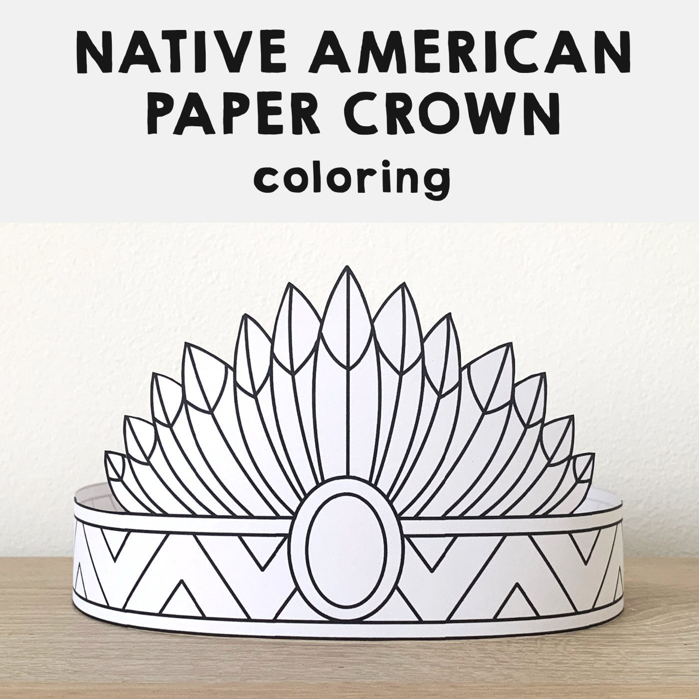 Native American Headdress Feathers Paper Crown Printable Coloring Craft