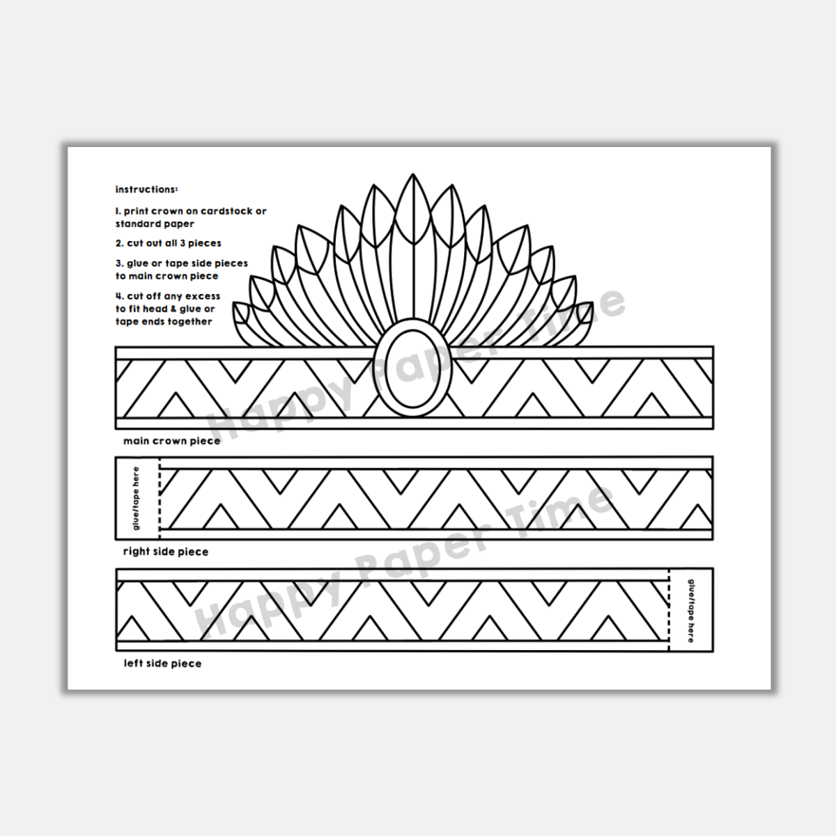 Native American Headdress Feathers Paper Crown Printable Coloring Craft
