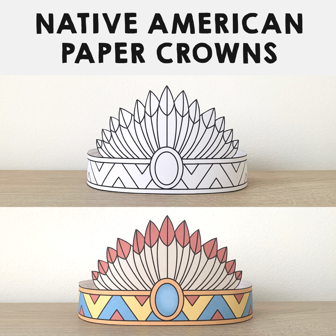 Native American Headdress Feathers Paper Crowns Printable Coloring Craft